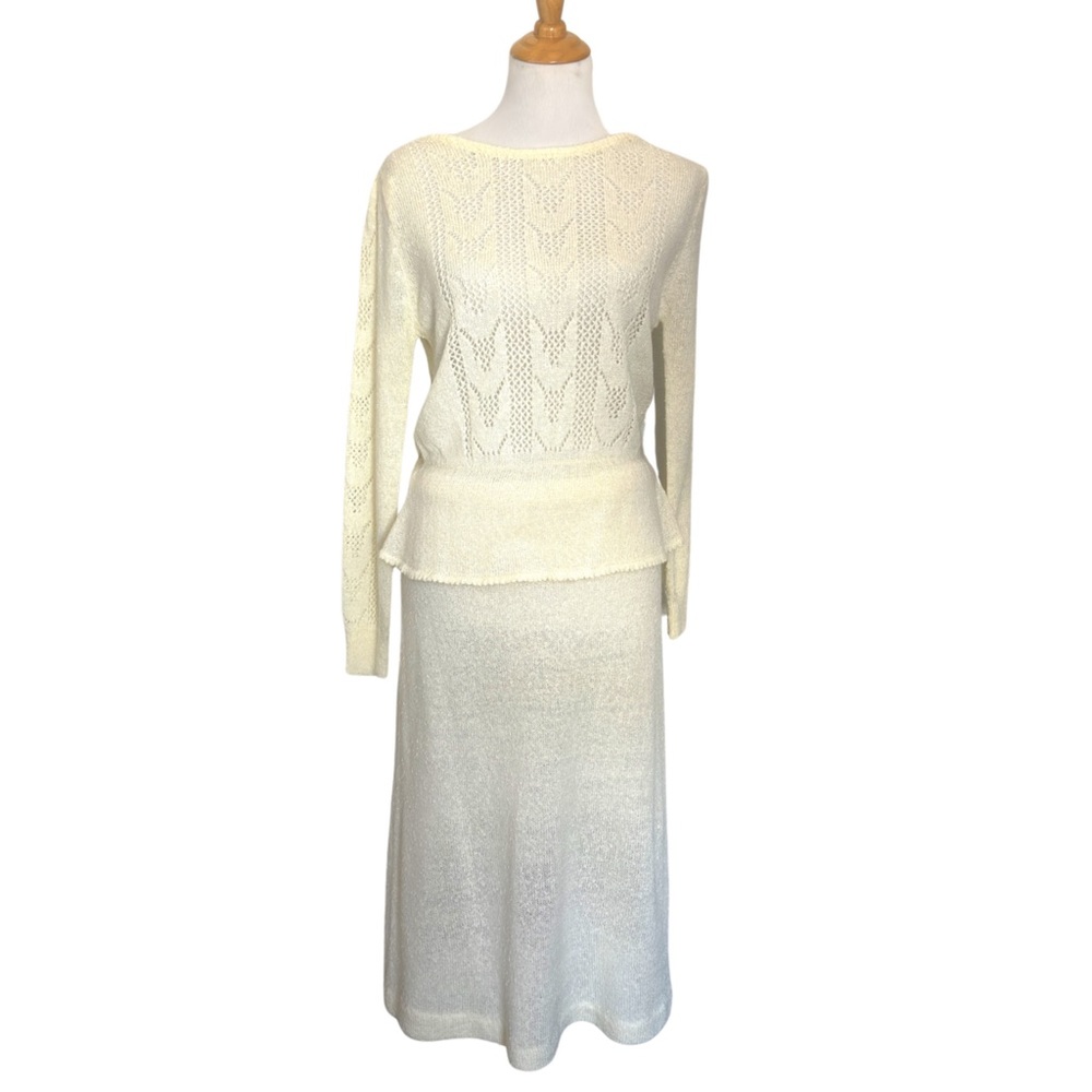 JRS Vintage Skirt/Top Set Cream Knit Size Large (See measurements)